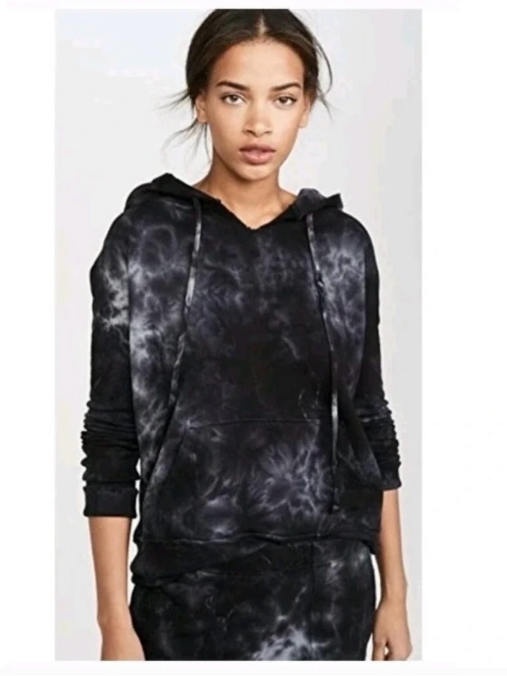 Nili Lotan Janie Tye Dyed Cotton Jersey Pullover Hoodie Black Distressed XS